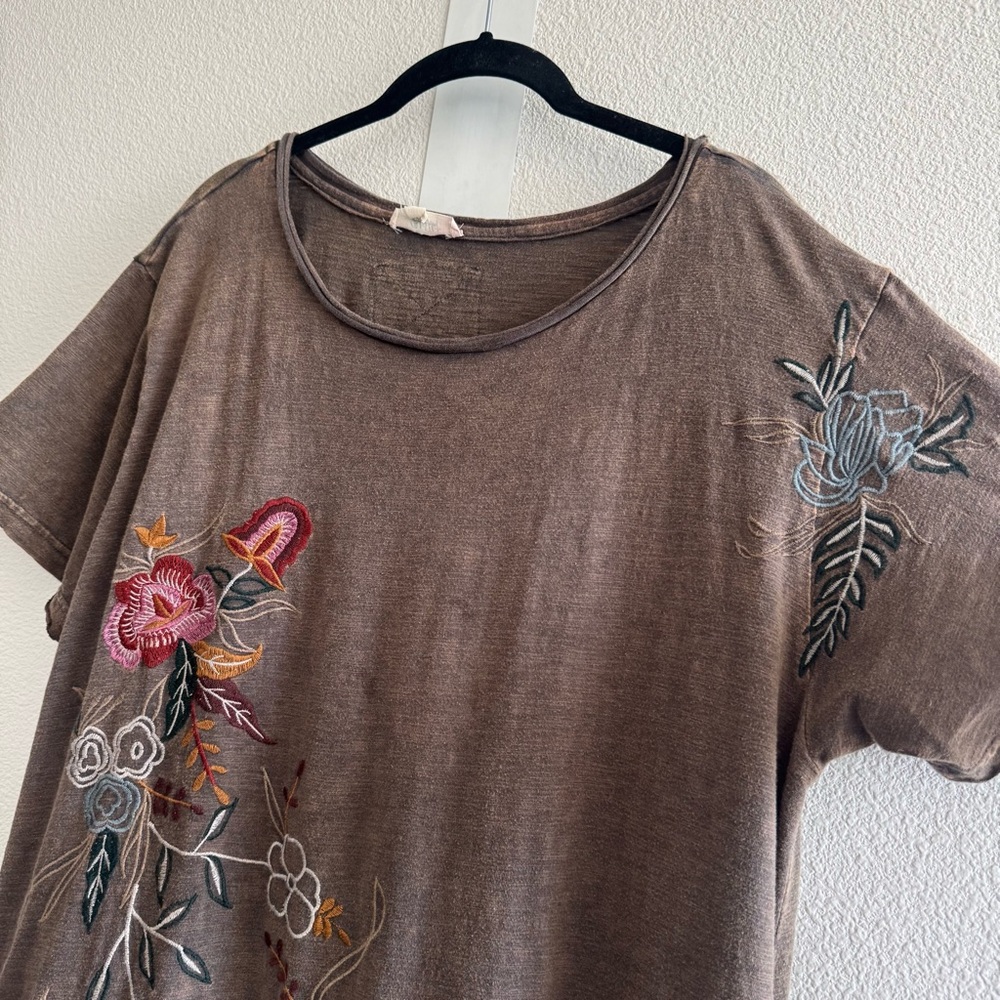 Blue Velvet Maxi Dress Floral Embroidery Charcoal Mocha Brown Lagenlook Boho - Picture 5 of 16